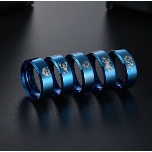 Stainless Steel Classic Style Blue Ring Chinese Dragon And Scorpion Ring Boy Boyfriend Women Wedding Bands Gift Dropshipping