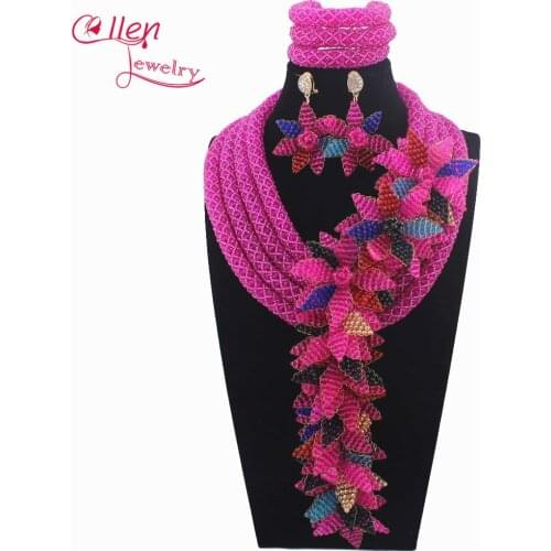 New Luxury African beads jewelry sets india flower beaded nigerian wedding beads bridal necklace dubai jewelry sets W14030