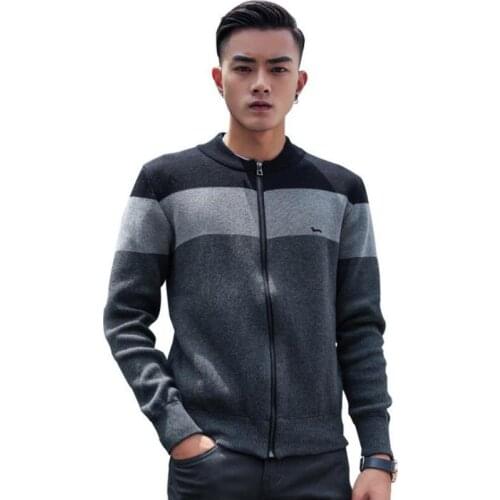 New Winter Men Casual Cardigan Sweater 100%Cotton Long Sleeve O-Neck Zipper Knitted Sweaters Embroidery Harmont Blaine Patchwork