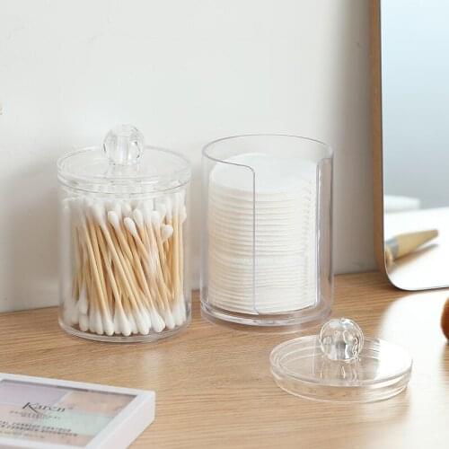 Makeup Organizer Storage Box Bathroom Accessories Clear Acrylic Cotton Bud Ball Rounds Dispenser Holder Storage Box Jar With Lid