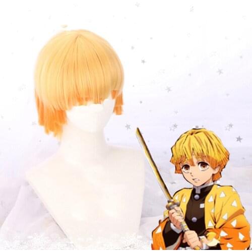 Anime Kimetsu No Yaiba Cosplay Wigs Agatsuma Zenitsu Cosplay Synthetic Wig Hair Halloween Carnival Party Cosplay Wig