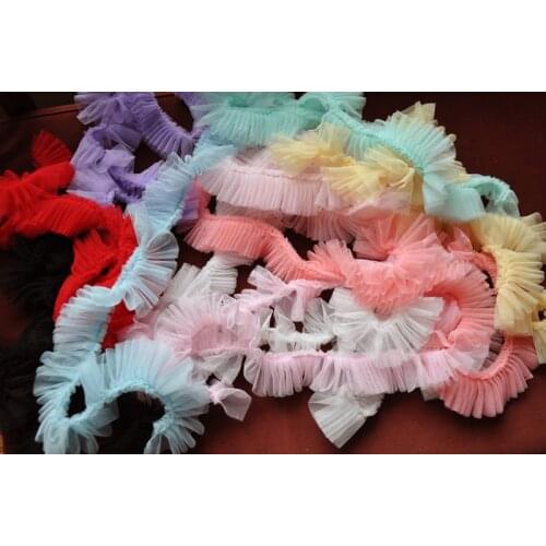 10Yards/lot 5cm Ruffle Pleated Lace Trim Mesh Lace Fabric For Wedding Dress Skirt Cuffs Doll Dress Sewing Accessories
