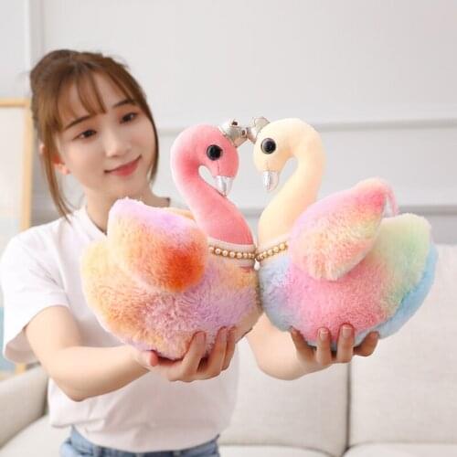 1pc 25/30/40CM Lovely Rainbow Swan Plush Toys Cute Stuffed Soft Animal Swan with Crown Dolls Kids Girls Birthday Decor Gifts