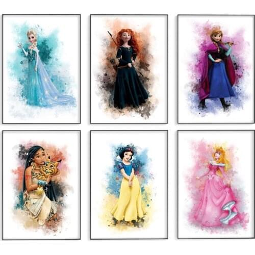 Disney Princess Watercolor Canvas Art Paintings Poster and Print Wall Art Picture for Living Room Cuadros Home Decoration