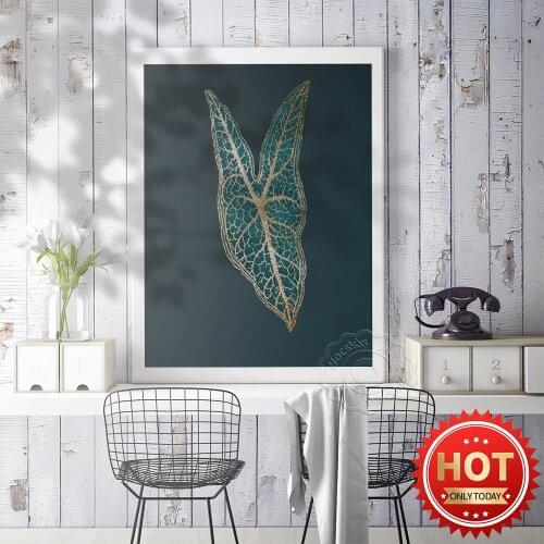 Retro Golden Leaves Texture Light Luxury Home Decoration Poster, Nature Plant Wall Stickers, Black Green Wall Wall Decor Mural