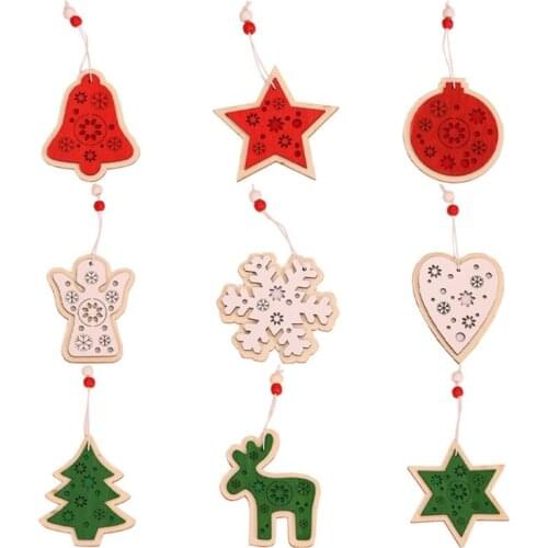 Christmas Ornament Wooden Hanging Pendants Star Xmas Tree Bell Christmas NewYear