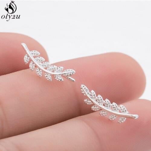 Oly2u Fashion Women Earrings Copper Leaf Stud Earrrings for Women Girls Vintage Natural Jewelry New Year Ornaments Gift