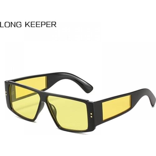 LongKeeper Rectangle Sunglasses Women Fashion Brand Designer Big Frame Sun Glasses For Men Yellow Lens Driving Eyewear Oculos