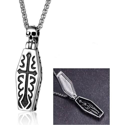 Vintage Skull Coffin Openable Pendant Necklaces Skeleton Stainless Steel Chain Punk Necklace for Men Retro Jewelry