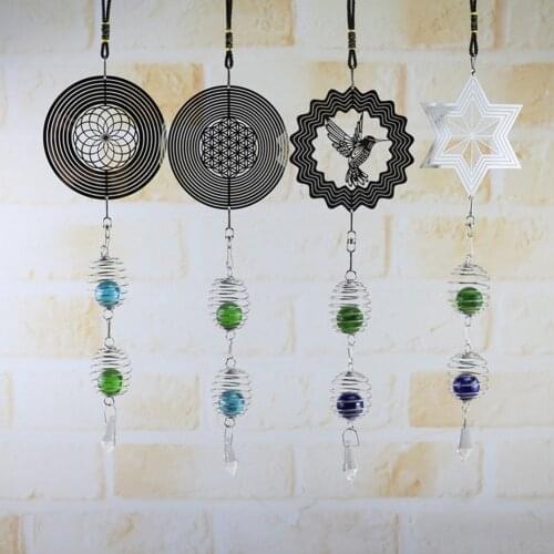 DIY Rotating Wind Chime with Spiral Tail Ball Personality Novelty Metal Hanging Sculpture Wind Chime Bells Balcony Decoration