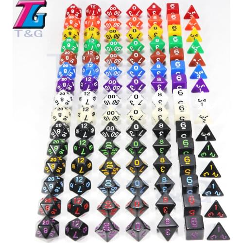 Top Quality 15 Colors 7Pcs/Set Acrylic Polyhedral TRPG Games for DnD Opaque D4-D20 Multi Sides Dice Pop Game