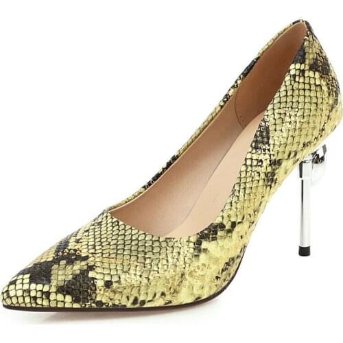 Plus Size 43 Women Shoes High Quality Serpentine PU Leather Stiletto Shoes Sexy Thin High Heels Spring Ladies Party Pumps 2021