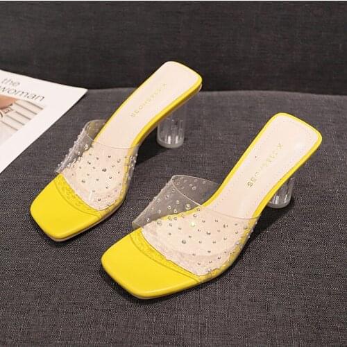 2020 PVC Women Slippers Fashion Sexy High Heeled 5-8CM Women Sandals Clear Heels Open Toe Mules Transparent Female Party Shoes