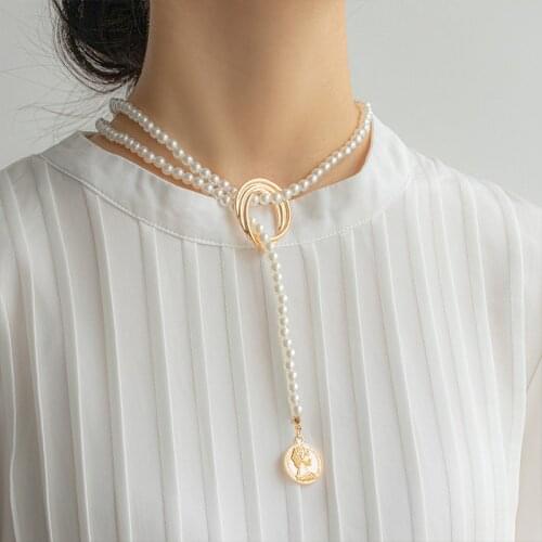 Vintage Pearl Choker Necklace For Women Fashion Summer White Imitation Pearl Necklaces 2021 Gold Coin Pendant Necklace Jewelry