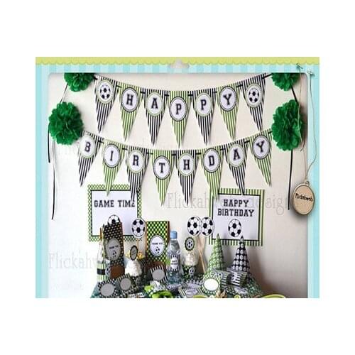 1 Set New Design children little boy football themed HAPPY BIRTHDAY Banner Garland Photo Props Birthday Party decor Bunting flag