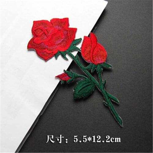 Ursmart 1PCS High Quality Fabric Embroidered Red Rose Flower Patch for Clothing Iron on Rose Patches DIY Apparel Accessories
