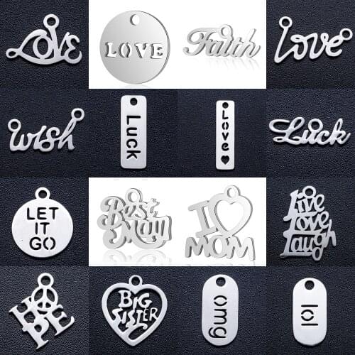 10pcs/lot Stainless Steel Live Love Laugh diy Jewelry Making Charm Wholesale Love Luck Necklace Pendant OMG Wish Bracelet Charms