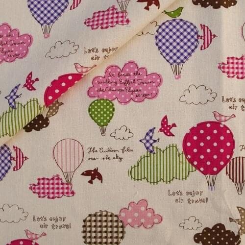 110cmx50cm Cotton Linen Fabric for handmad, bed, bag, curtain Sewing - Hot air ballon and bird (rose red) (LF302)