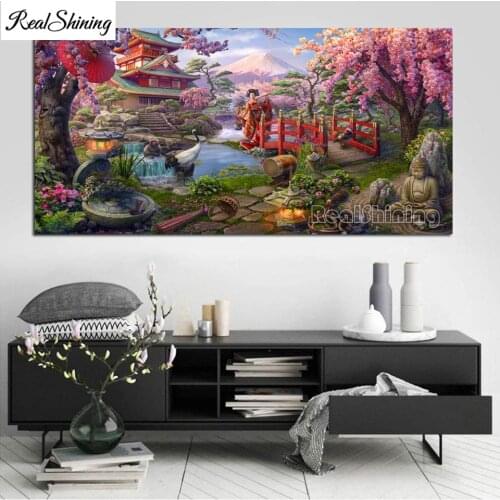 Large size diy 5D diamond painting Japan Mt Fuji full drill Cherry blossom Temple diamond embroidery mosaic cross stitch T291