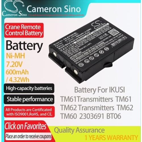 CameronSino Battery for IKUSI TM61Transmitters TM62 TM61 Transmitters TM60 fits IKUSI 2303691 BT06 Crane Remote Control battery