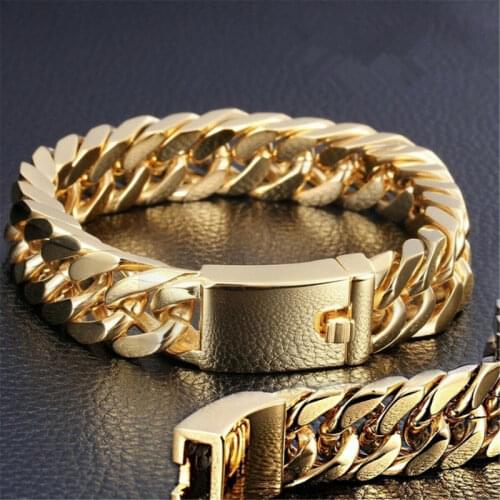 Fashion Gold Color Mens Jewelry Stainless Steel Curb Cuban Chain Bracelet For Men Women