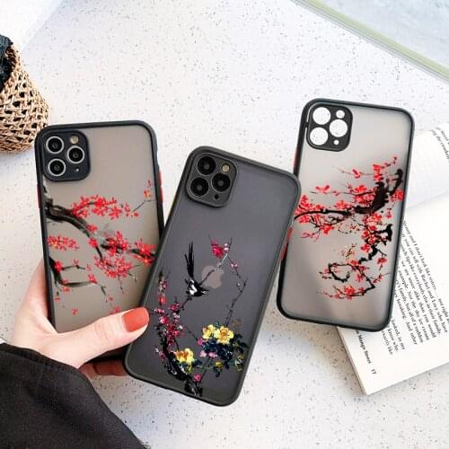 Ink plum flower painting phone case For iPhone 11 Pro Max SE 2020 Matte Phone Case Cover For iPhone X Xs XR 6s 12 Mini pro