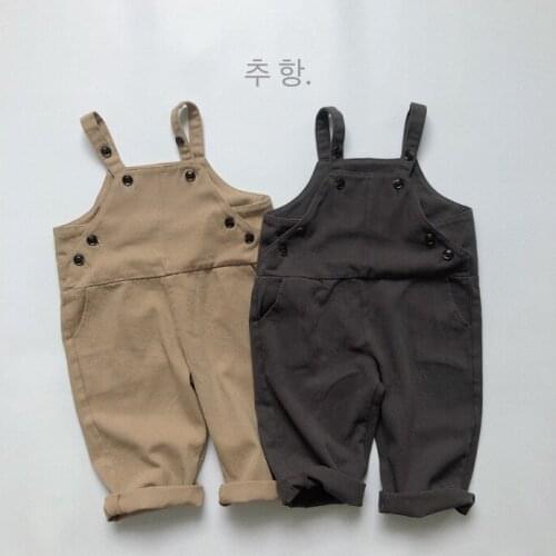 Korean childrens clothing childrens retro tooling suspenders autumn and winter boys' and girls' woven trousers Suspenders