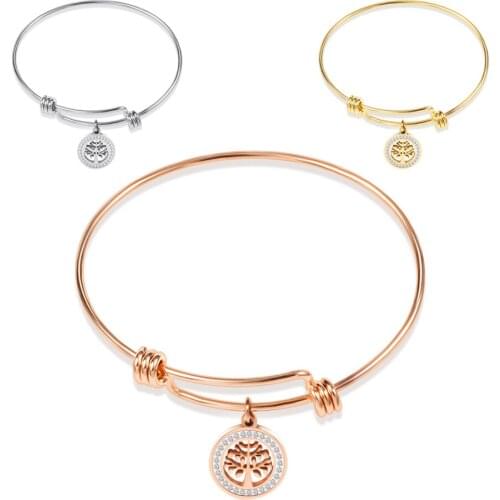 Tree of Life Wire Bangle Bracelet Adjustable Expandable Crystal Charm Bracelets For Women Hot Sale Female Party Jewelry