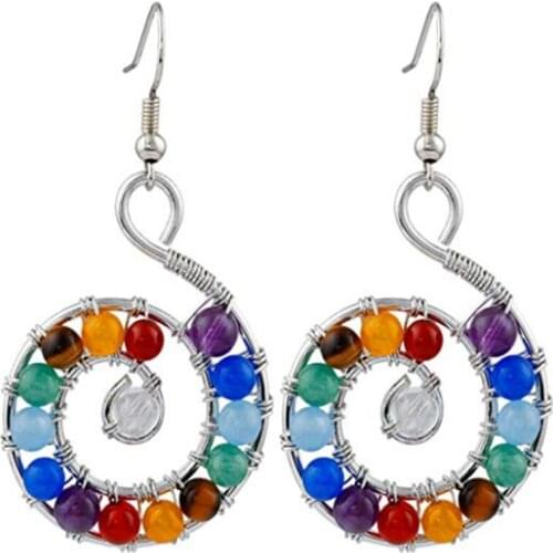 FYJS Unique Silver Plated Spiral Universe Drop Earrings Many Colors Quartz Stone Healing Chakra Jewelry