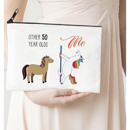 50 Year Olds Makeup Bag Flowers Horse Mom Printed Canvas Storage Bag Funny Horse Cosmetic Bags for Bride Gift Animal