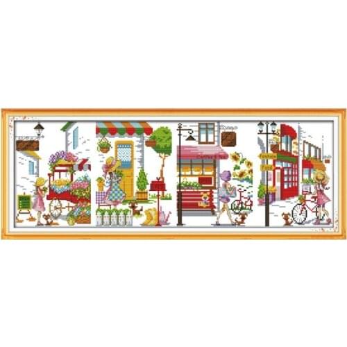 Joy Sunday Cross Stitch Landscape Painting Romantic Street 11CT 14CT DMC Needlework Embroidery Cross Stitch Kits Wall Home Decor
