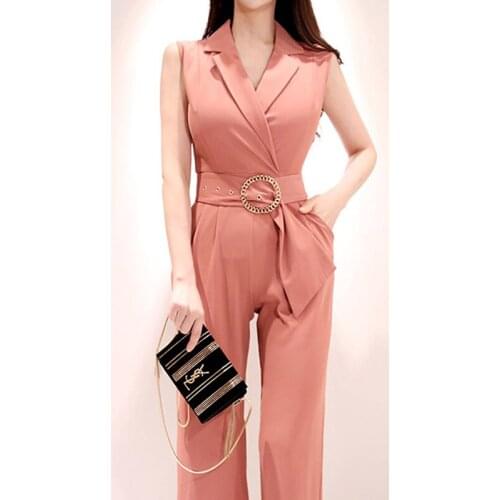 Jumpsuits Women Elegant Office Lady Business Work Wear Rompers Wide Leg Pants Full Length Summer 2020 Party Overalls Female