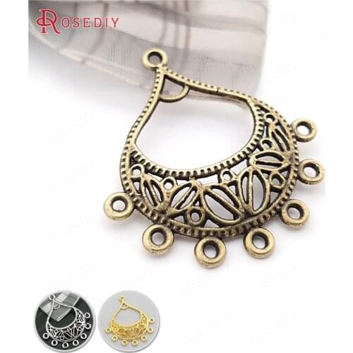 30481)20PCS 34x30MM Antique Bronze Zinc Alloy Drop Shape Earring Connector Charms Diy Jewelry Findings Accessories Wholesale