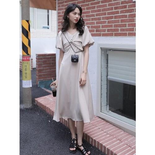 Summer New Arrival Solid Waisted Dresses Slim Elegant Temperament Quality