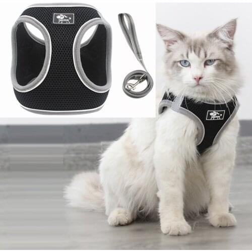 Cat Harness Leash Set Reflective Nylon Soft Air Mesh Kitten puppy Dog Vest Harness Leads Pet Clothes For Small Dogs Yorkies Pug