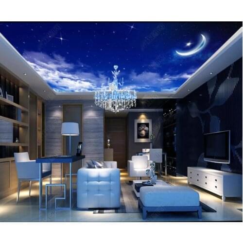 Custom ceiling murals wallpaper for walls 3 d Dreamy blue sky, white clouds, moon, zenith, ceiling mural wall papers home decor