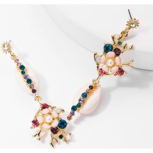 2020 Newest Statement ZA Long Earrings Jewelry Women Fashion Shell Rhinestone Enamle Earrings Female Bohemian Ethnic Earrings