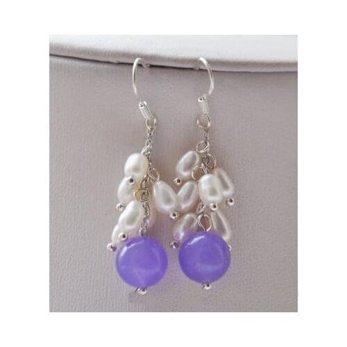 New Arrival Favorite Pearl Earrings 10mm Violet Jade White Pearl Grapes Shaped Earring S925 Sterling Silver Hook Fine Lady Gift