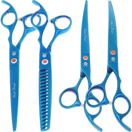 Purple Dragon 7.0" Pets Grooming Scissors Professional Cat Thinning Shears Safety Cutting Curved Tijeras Dogs Accessories B0024B