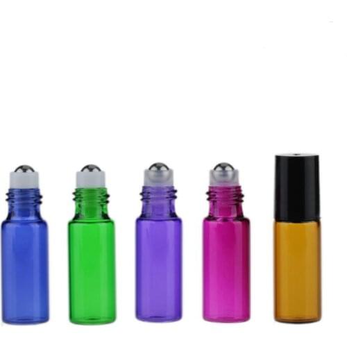Wholesale 5ml Empty Colorful Roll on Thick Glass Bottle Portable Essential Oil Vial With Metal Roller Ball