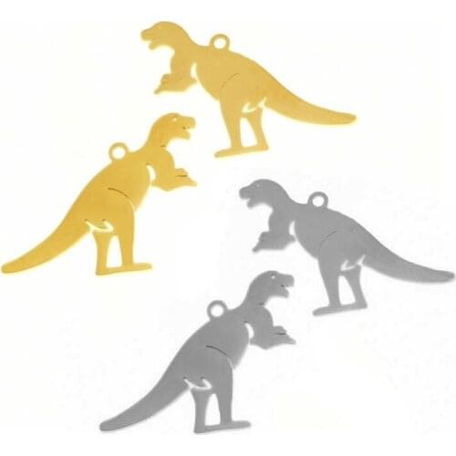 5pcs/lot Stainless Steel Gold Dinosaur Pendant Charms for DIY Animal Earring Necklace Findings Crafts Jewelry Making Floating