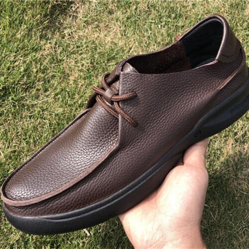 US 6-12 Casual Genuine Leather Shoes Mens Soft Leather Business Man Breathable Lace Up Hollow Out Middle-aged Father Shoes