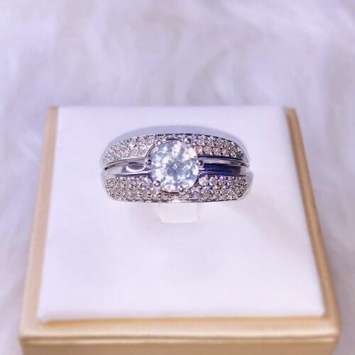 Luxury Round Zircon Three-piece Ring High-end Elegant Female Romantic Wedding Ring Manufacturer Wholesale