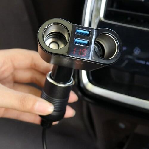 Car Cigarette Lighter Socket Splitter Plug With LED Dual USB Charger Ports Adapter For Mobile Phone MP3 DVR SUV Auto Accessories