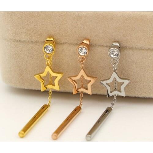 Martick Shining Cubic Paved Earrings With Round Bar Pendant Hollow Out Stars Design For Woman Bijoux E164