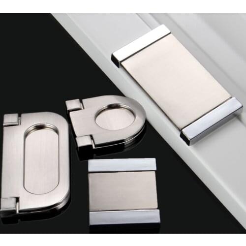 1set Hidden Furniture Handle Sliding Cabinet Knob Recessed Cupboard Door Kitchen metal Pull Alloy Silver modern style w/screws