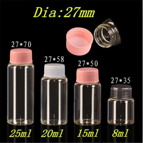 Diameter 27mm Glass Bottles Empty Vitreous Vials With Plastic Cap 8ml 15ml 20ml 25ml Transparent Jars Jewelry Gifts 50pcs