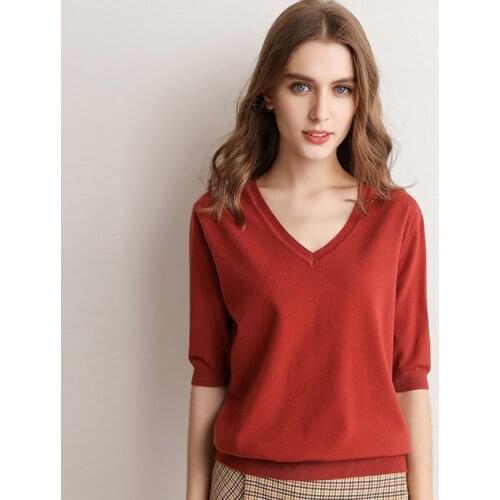 Spring Summer Women Sweaters Pullovers Solid V-neck Short-sleeved Knit Cashmere Sweater Thin Casual Tops Jumper Female