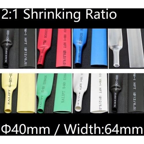 Dia 40mm (Width 64mm) Heat Shrink Tube 2:1 Polyolefin Thermal Cable Sleeve Insulated Wire Protector Wrap DIY Connector Repair