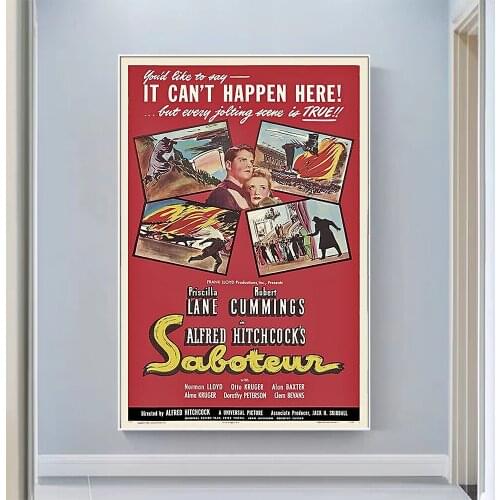 V0721 Saboteur Vintage Classic Movie Wall Silk Cloth HD Poster Art Home Decoration Gift